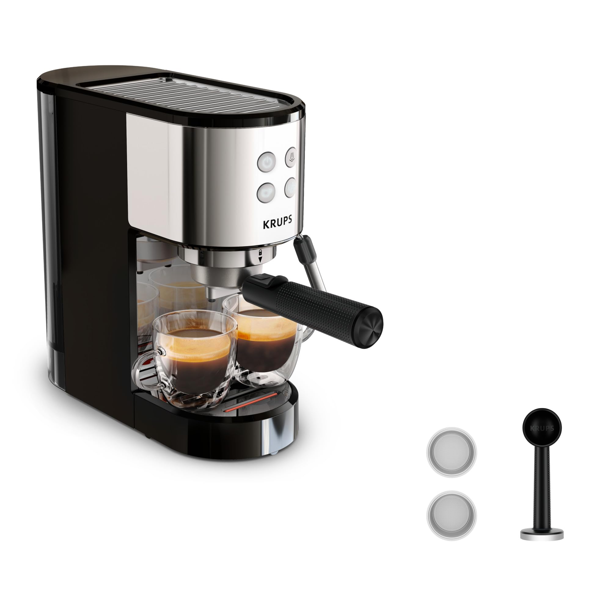 Machine expresso manuelle, design compact, espresso et cappuccino, Silver - Premium Quality