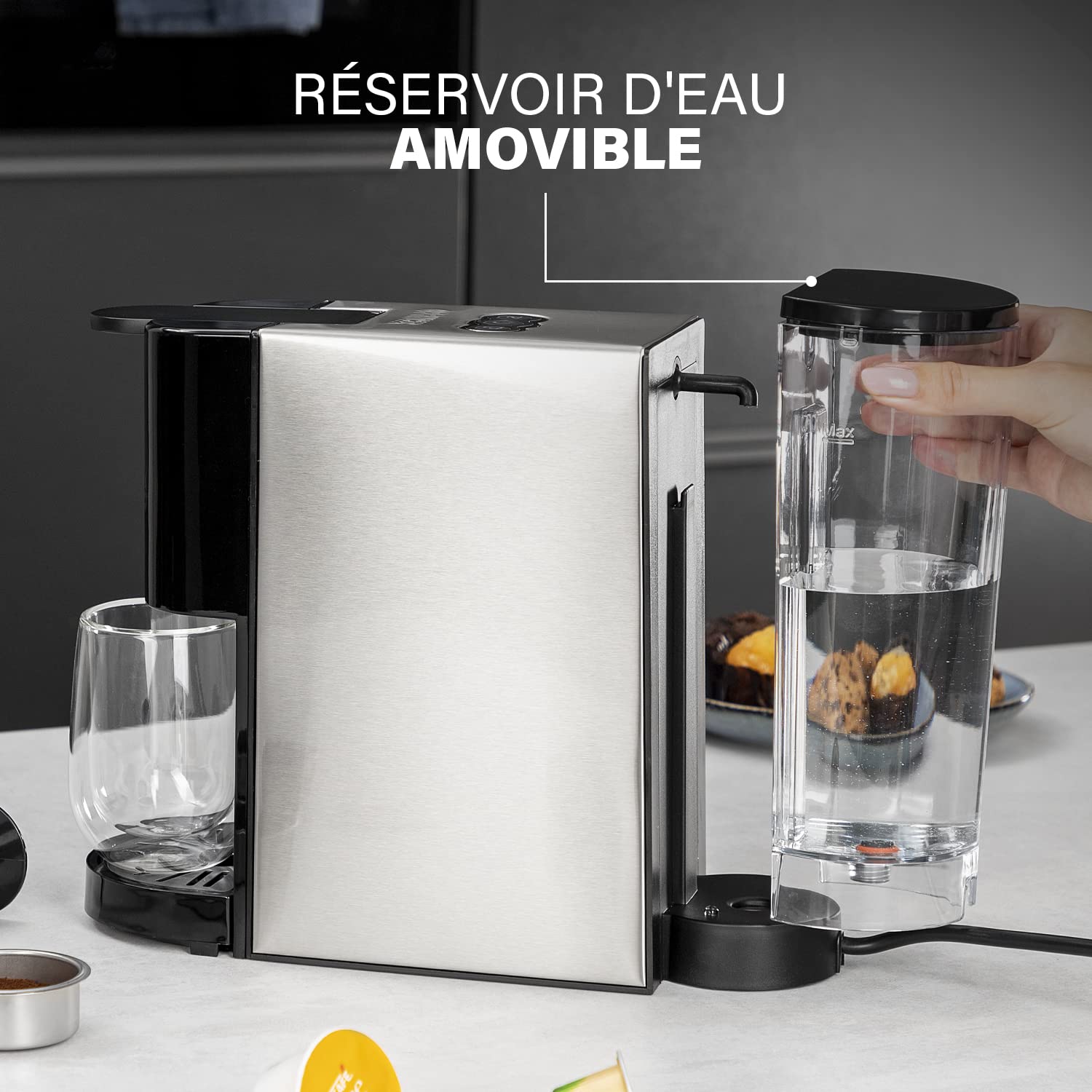 Machine à café multi-capsules 4 en 1 – Capsules, dosettes, café moulu – 800 ml – 1450 W – Noir et argent - Premium Quality