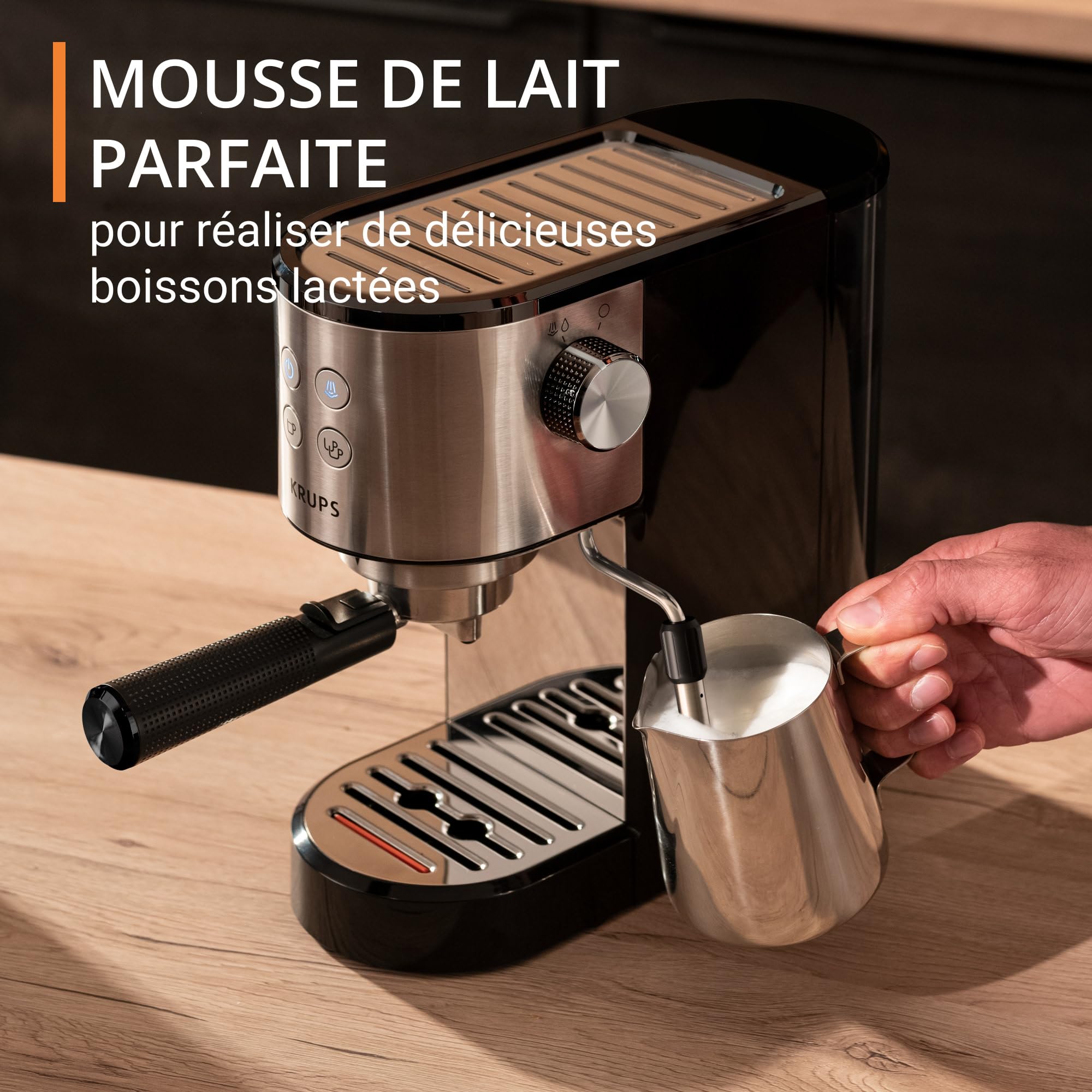 Machine expresso manuelle, design compact, espresso et cappuccino, Silver - Premium Quality